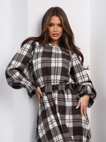 Платье макси ISSA Plus модель SA-691A_белый_коричневый Фото