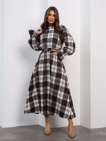 Платье макси ISSA Plus модель SA-691A_белый_коричневый Фото