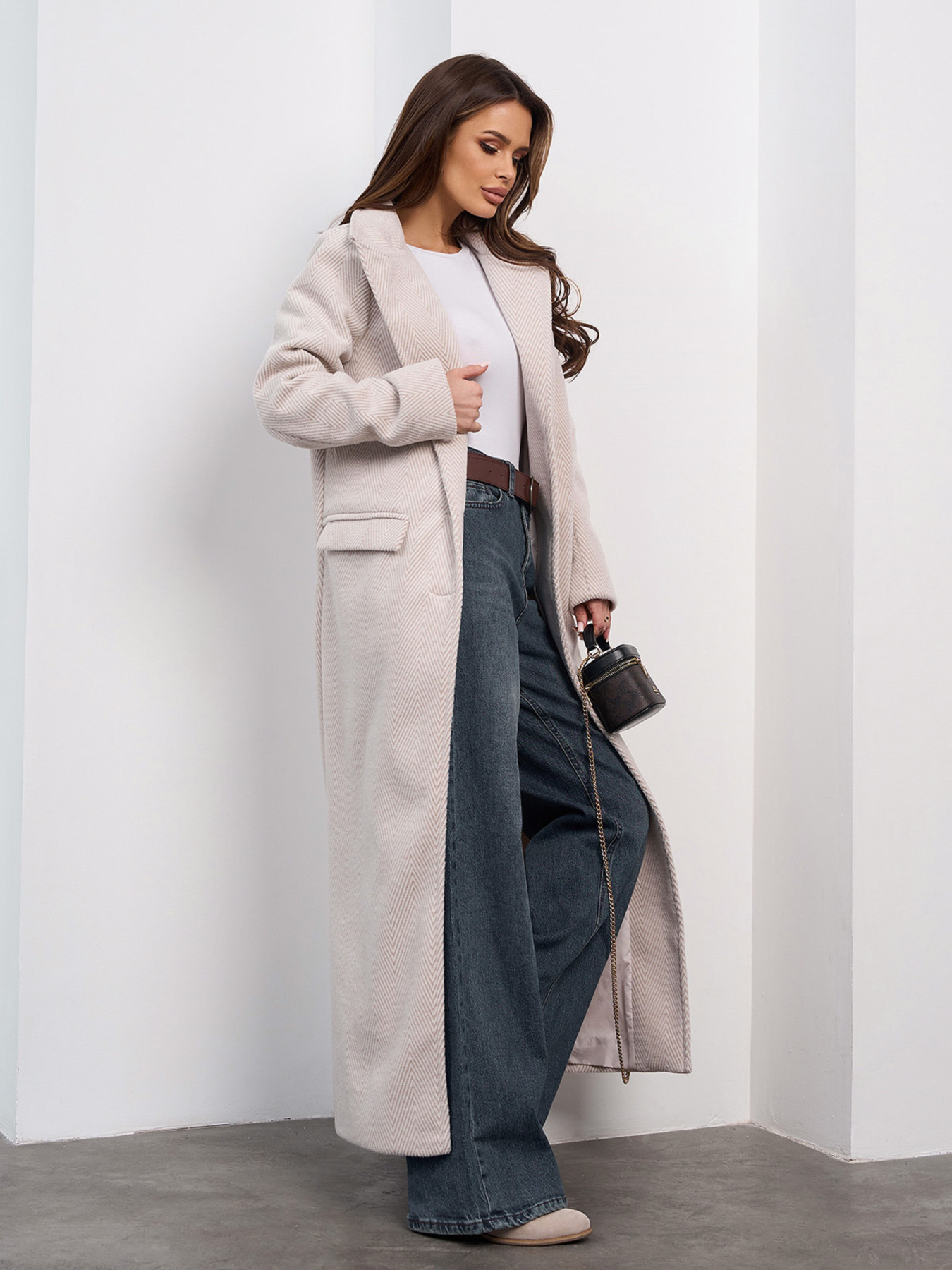 Пальто ISSA Plus модель 15472_светло-бежевый Фото