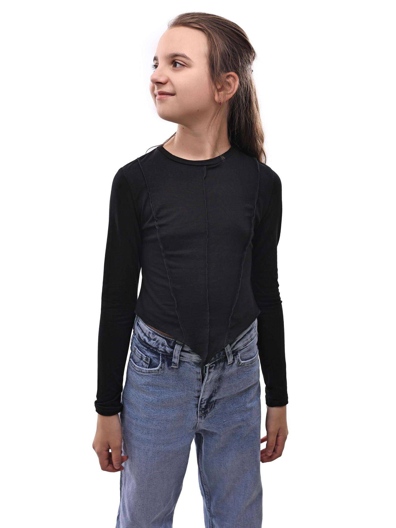 Лонгслів для дівчинки підлітка Чорний СТИЛЬ-В модель 703918 Фото