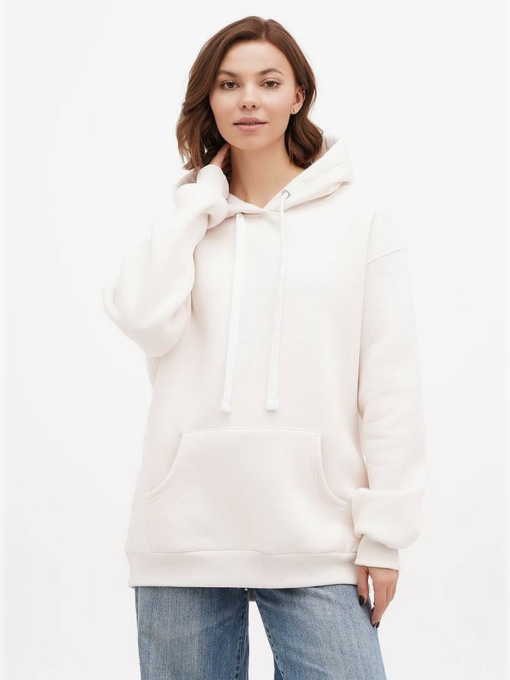 Худі жіночий на флісі оверсайз подовжений молочний модель Wn229 Фото