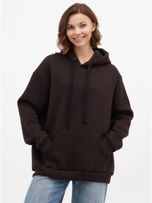 Худі жіночий на флісі оверсайз подовжений шоколадний модель Wn231 Фото