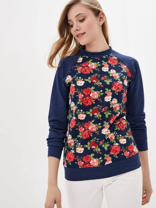 Світшот жіночий без утеплення, троянди на синьому модель Wn249 Фото