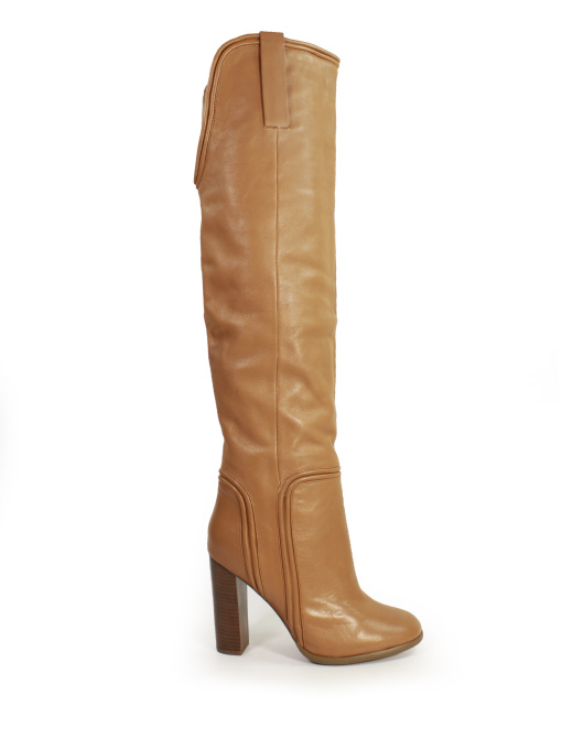 Бежевые кожаные ботфорты на каблуке модель FL006-1M-beige Фото