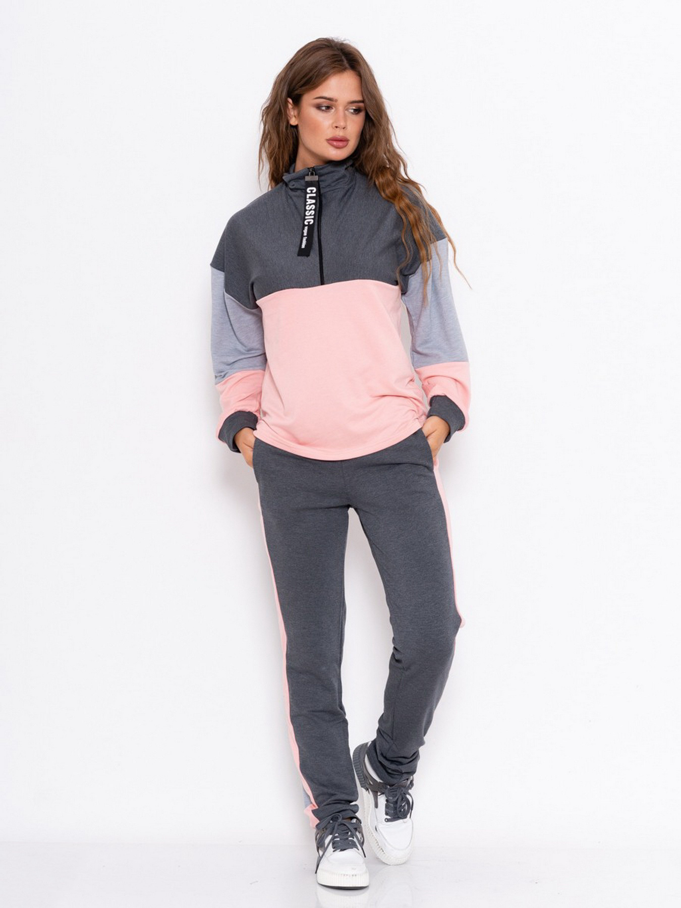 Костюм ISSA Plus модель 11001_серый_персиковый Фото