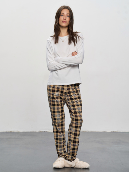Штани домашні жіночі коричневі у клітинку ТМ РОЗА модель 250910_brown Фото