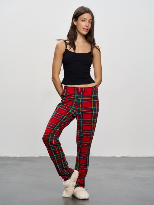 Штани домашні жіночі червоні у клітинку ТМ РОЗА модель 250910_red Фото