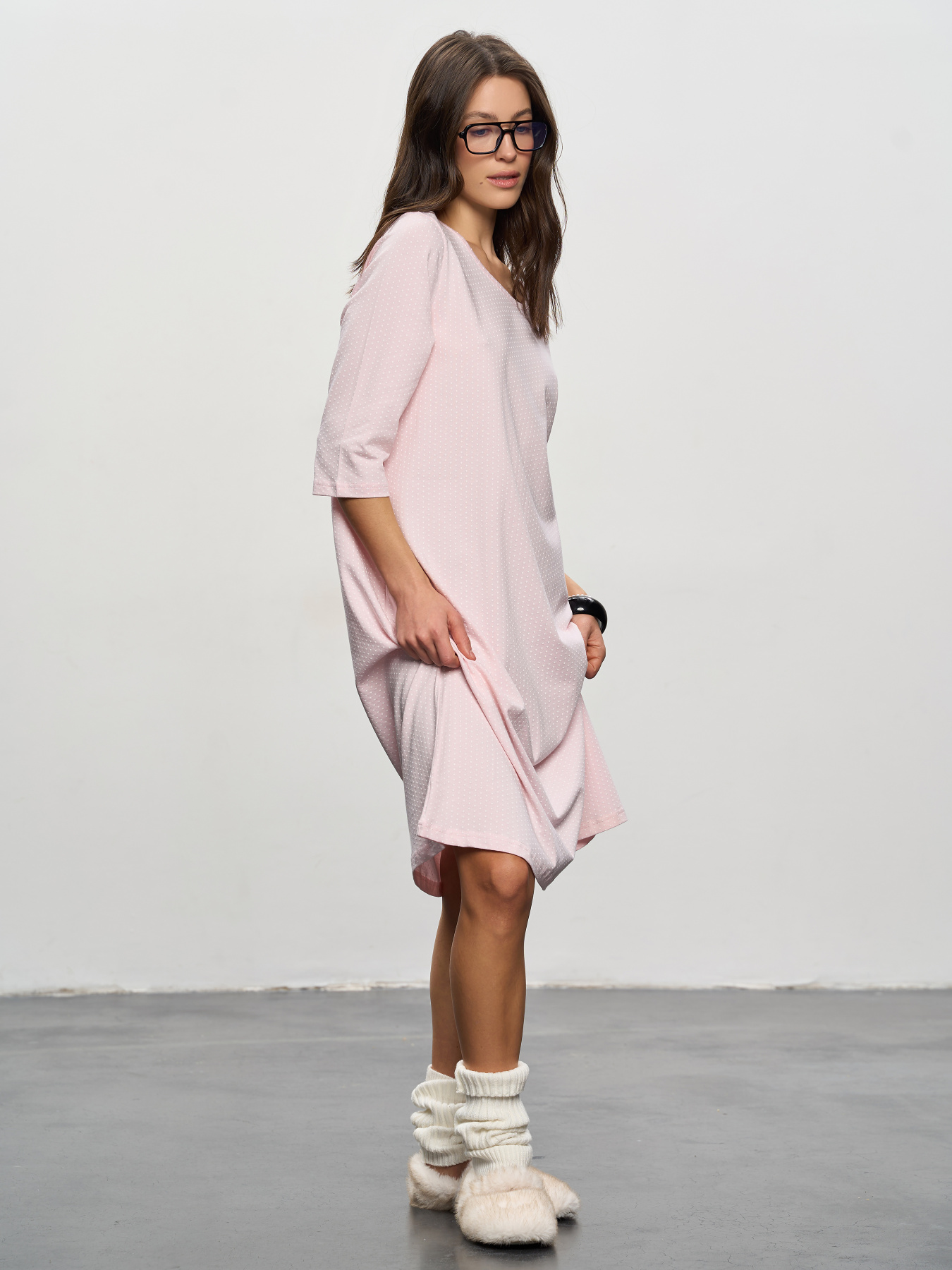 Ночная рубашка женская розовая в горошек ТМ РОЗА модель 250912_pink Фото