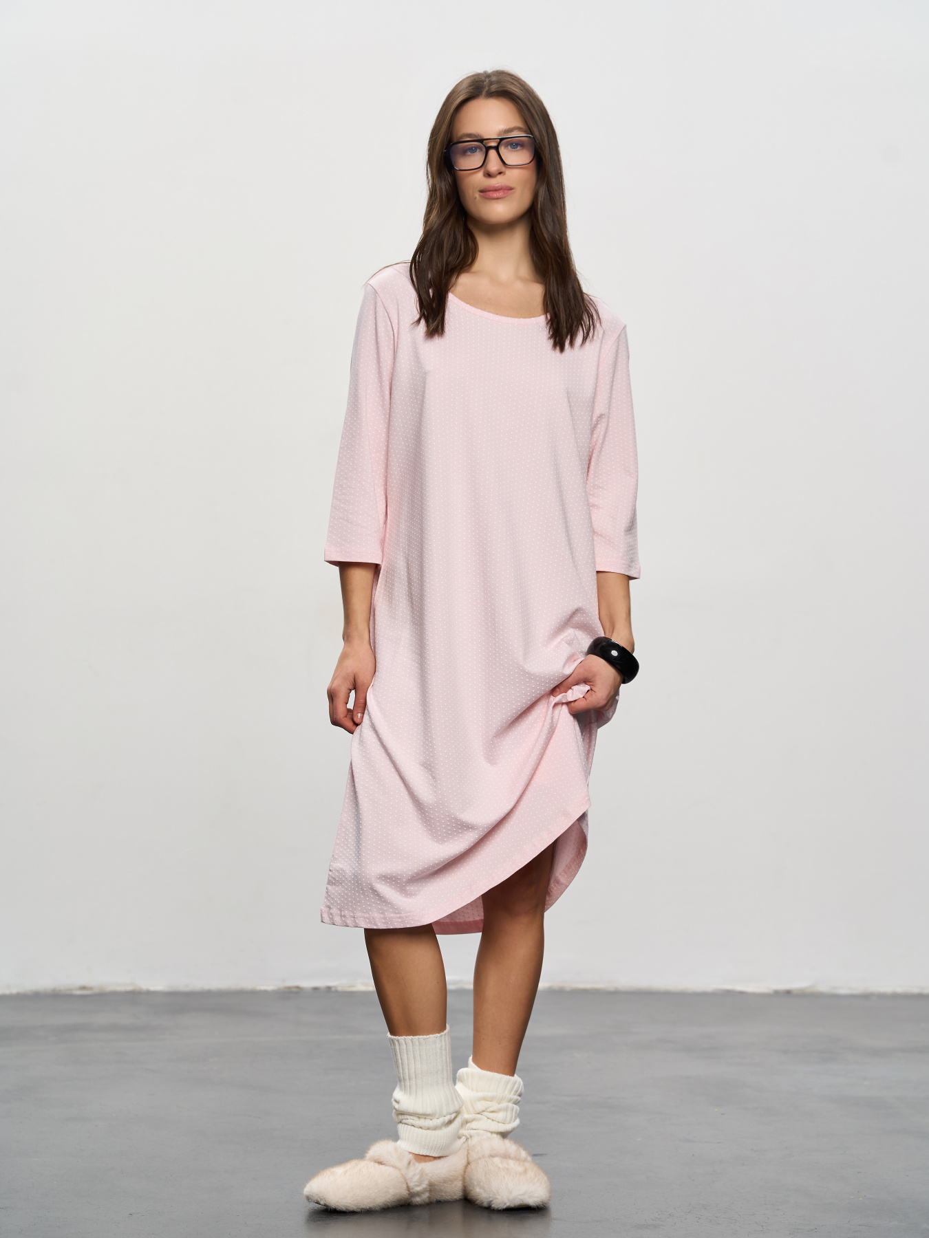 Ночная рубашка женская розовая в горошек ТМ РОЗА модель 250912_pink Фото