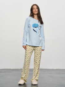 Комплект домашний женский лонгслив и штаны с одуванчиками ТМ РОЗА модель 250914_yellow Фото