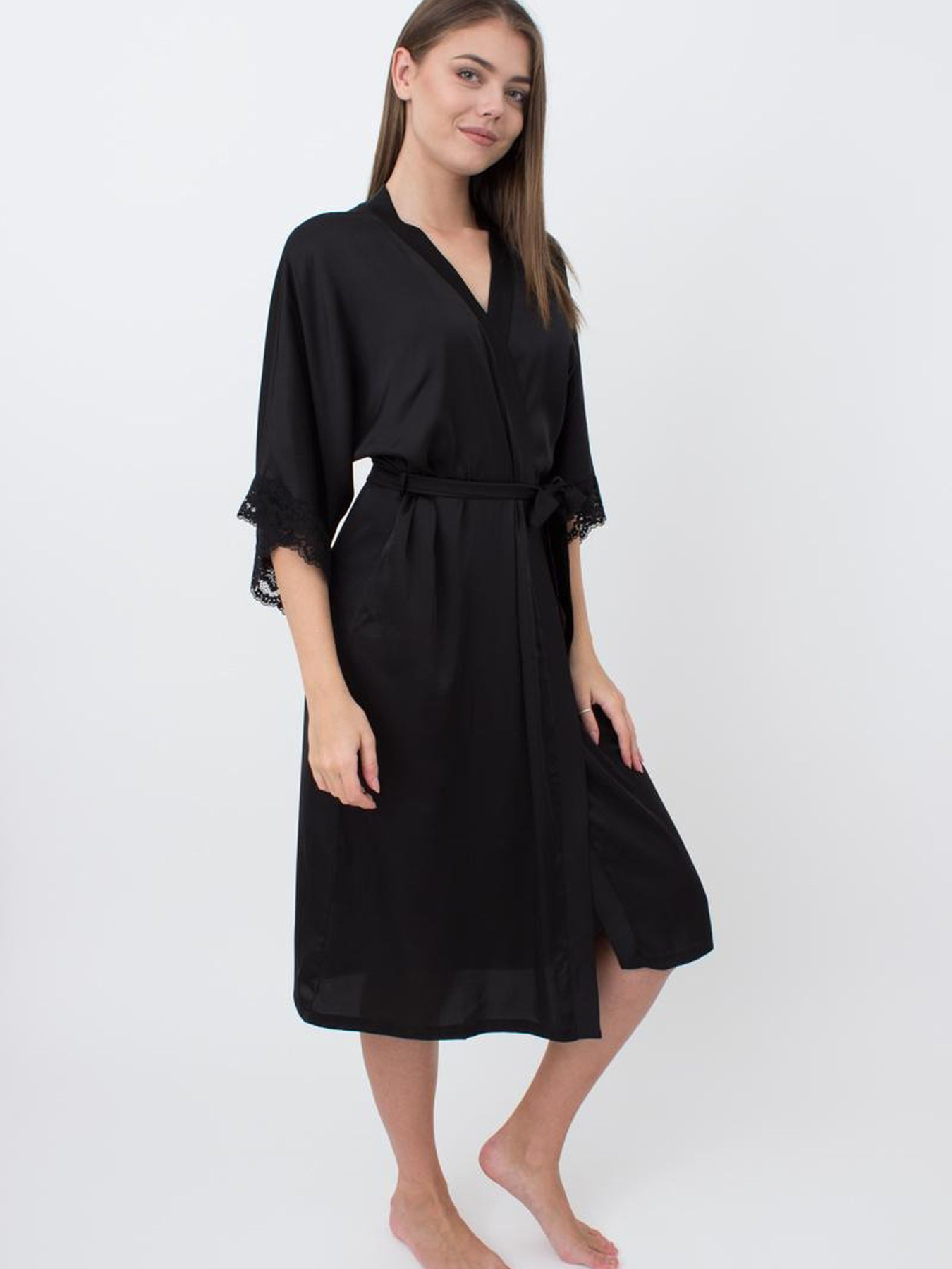 Giulia Жіночий шовковий халат декорований мереживом HELENA 7214/051 модель UP-00000579 Фото