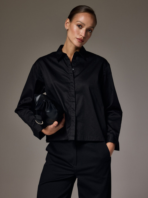 Сорочка з кристалами жіноча KRYSTI довгий рукав чорна модель 10048314 Фото