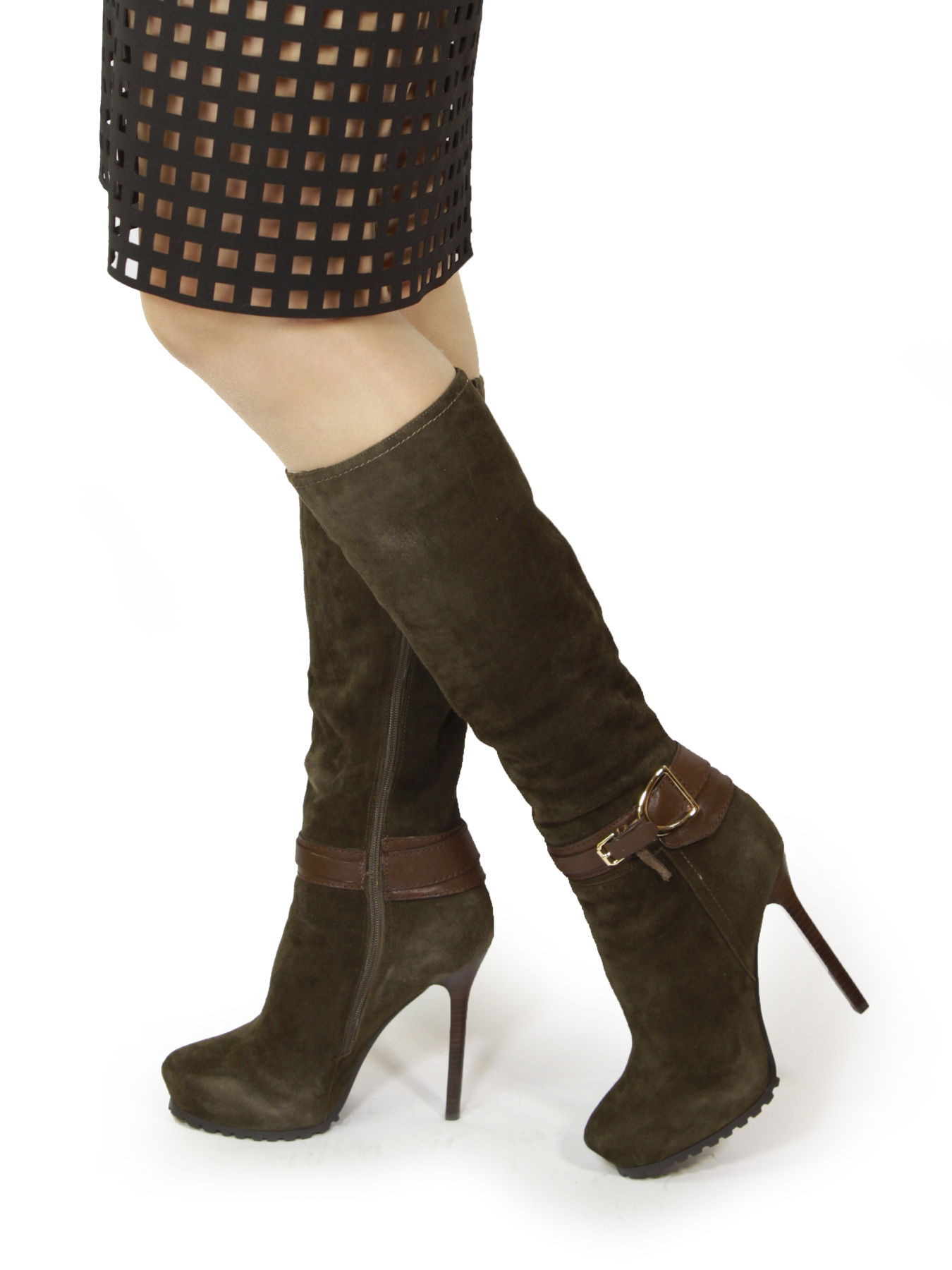 Жіночі замшеві чоботи на підборах. модель B0429-67F-14M-brown Фото