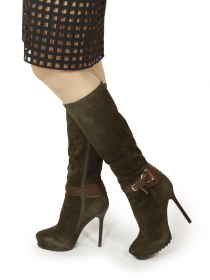 Жіночі замшеві чоботи на підборах. модель B0429-67F-14M-brown Фото