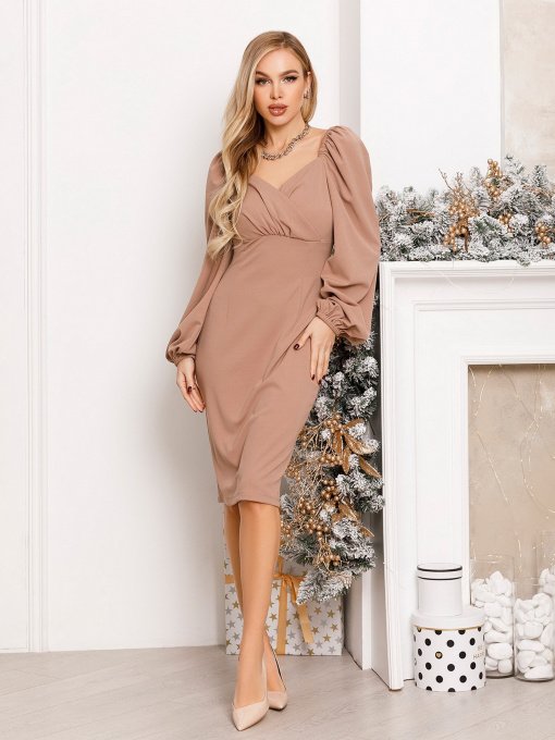 Сукня міді ISSA Plus модель 13095_beige Фото