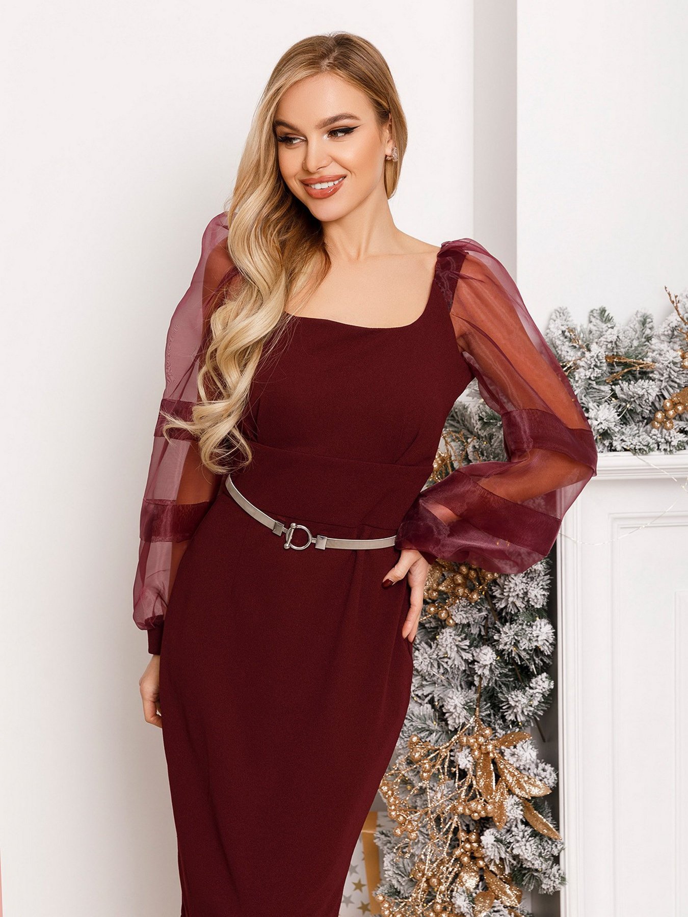 Платья ISSA Plus модель 13085_burgundy Фото