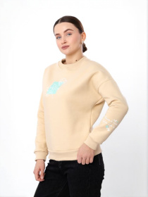 Жіночий теплий світшот із квітковим принтом та написом на рукаві, Бежевий Носи Своє (8175-025-33) модель 8175-025-33-bezhevo-zhovtij-kvti Фото