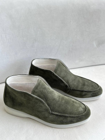 Женские замшевые лоферы с байковой подкладкой хаки (157/хилари2лотос) модель P_160306-S38_209692 Фото