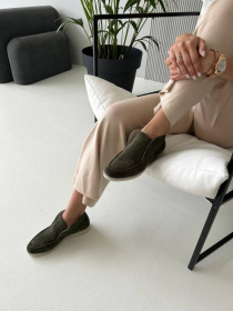 Женские замшевые лоферы с овчиной подкладкой хаки (157/хилари2лотос) модель P_164694-S38_164694 Фото