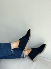 Высокие женские замшевые лоферы с кожаным подкладом темный джинс (157/хилари2) модель P_161815-S41_167152 Фото