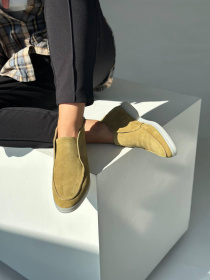 Женские замшевые лоферы с байковой подкладкой темная горчица (157/1056) модель P_163031-S38_163031 Фото