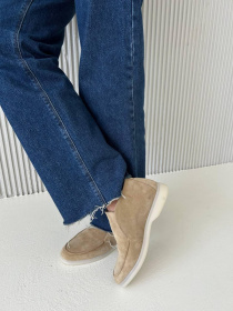 Женские высокие замшевые лоферы с кожаной подкладкой кемел (157/хилари2) модель P_160740-S37_164502 Фото