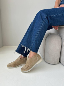 Женские высокие замшевые лоферы с кожаной подкладкой кемел (157/хилари2) модель P_160740-S37_164502 Фото