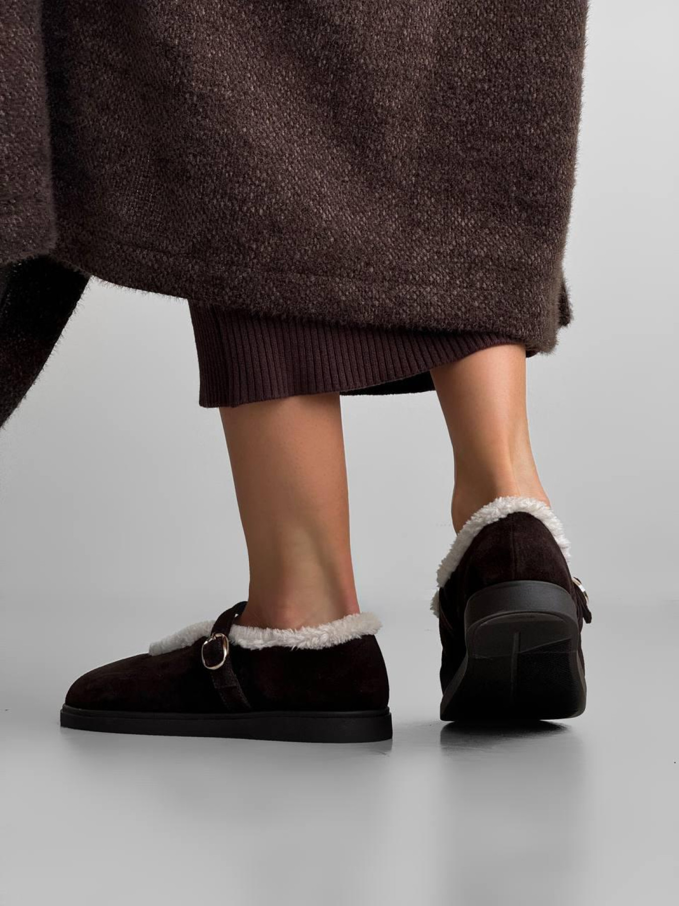 Женские балетки из натуральной замши с меховой подкладкой какао (179/теса 3) модель P_224244-S38_226248 Фото