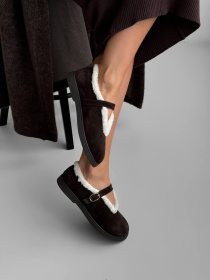 Женские балетки из натуральной замши с меховой подкладкой какао (179/теса 3) модель P_224244-S38_226248 Фото