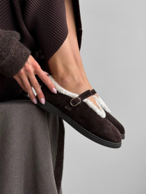 Женские балетки из натуральной замши с меховой подкладкой какао (179/теса 3) модель P_224244-S38_226248 Фото