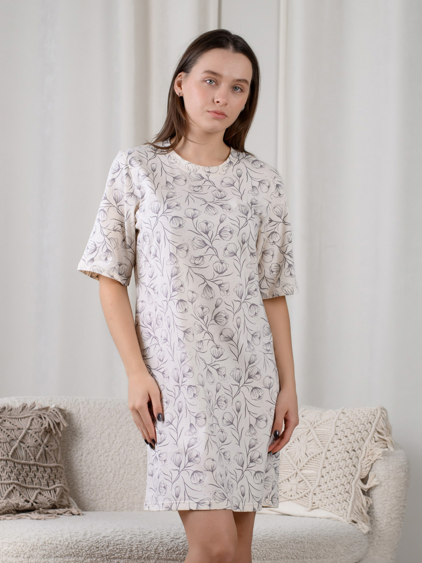 Туника-футболка для дома и сна, цвет Беж/Крокус модель 1635-09_krokus Фото