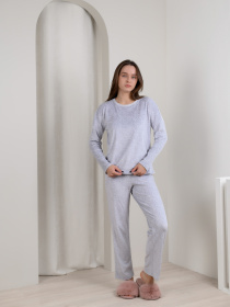 Домашній костюм з велюру штани та кофта, колір Сірий меланж модель 1564-53_gray Домашній костюм з велюру штани та кофта, колір Сірий меланж модель 1564-53_gray Фото