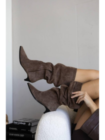 Замшевые сапоги-трубы на байке в цвете тофи (622/4086) модель P_238609-S39_244907 Фото