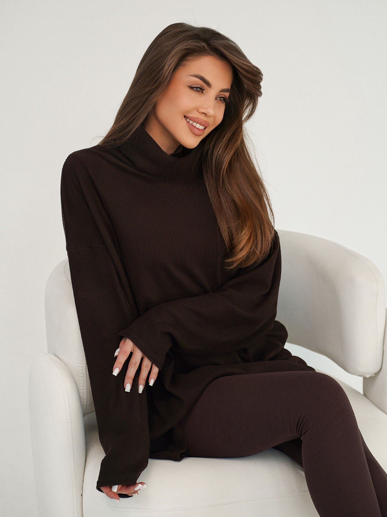 Свитера модель 13621_темно-коричневый Фото