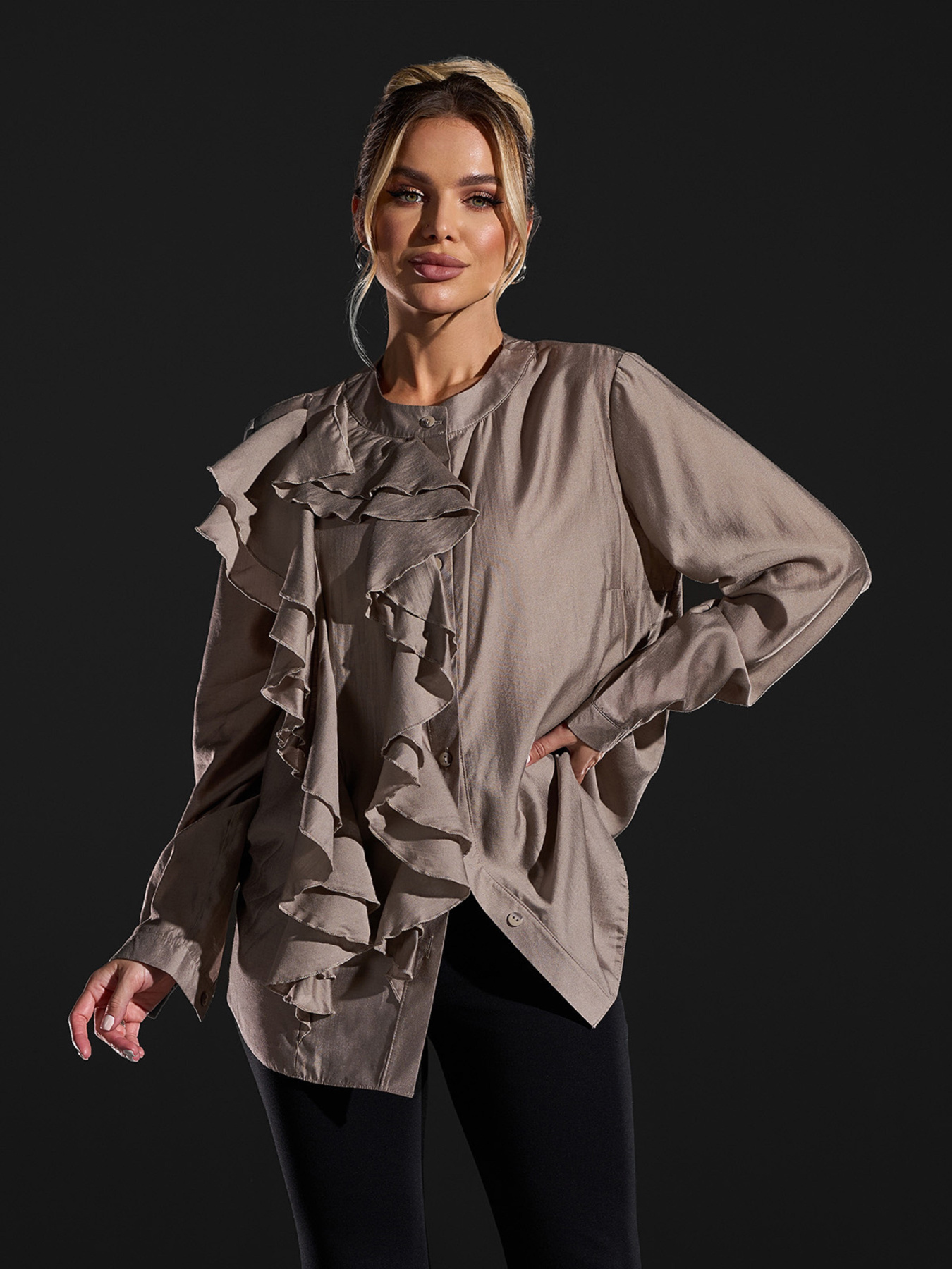 Рубашка ISSA Plus модель 15422_коричневый Фото