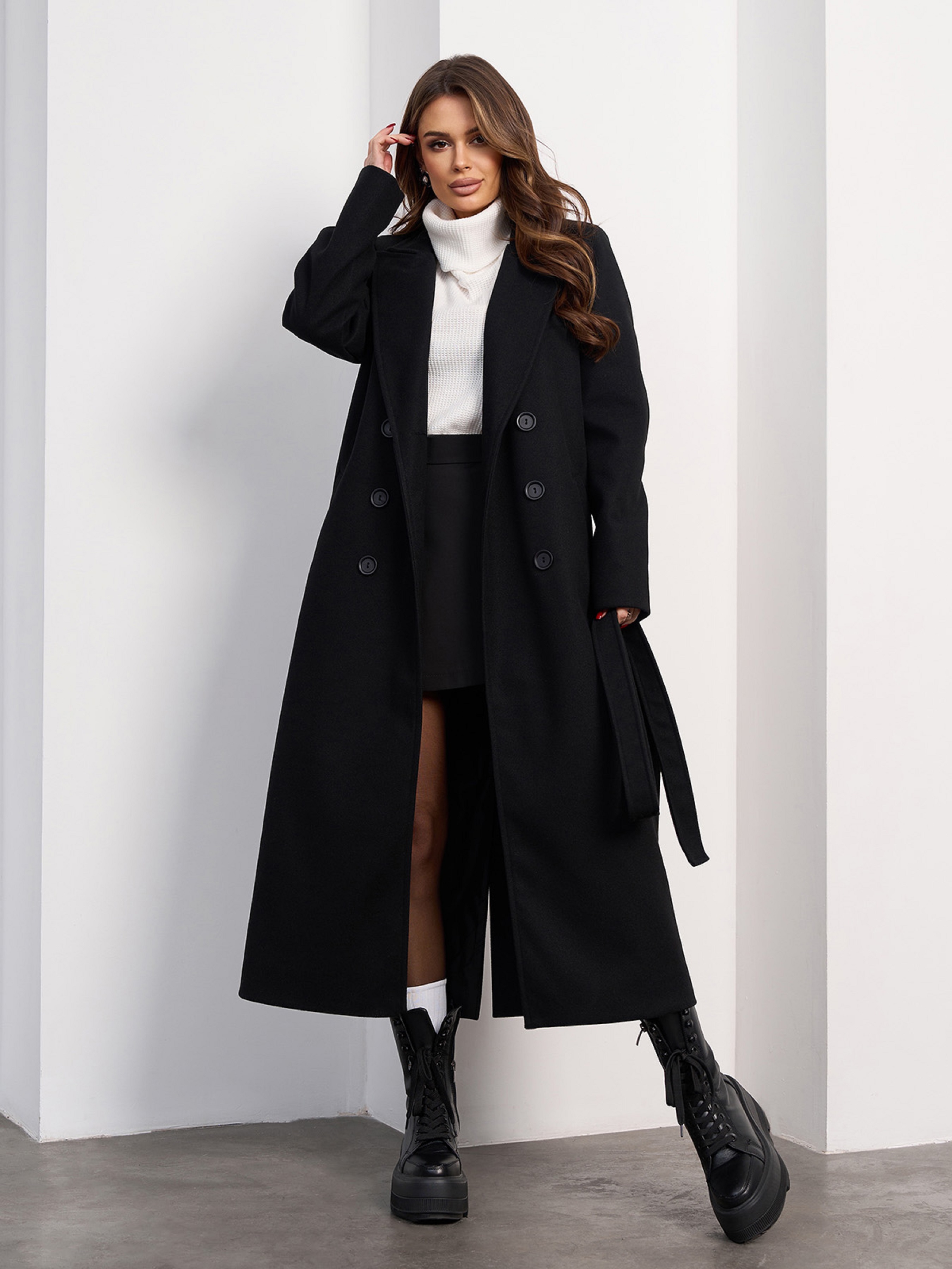 Жіноче Пальто ISSA Plus  (15473_black) колір чорний, матеріал кашемір