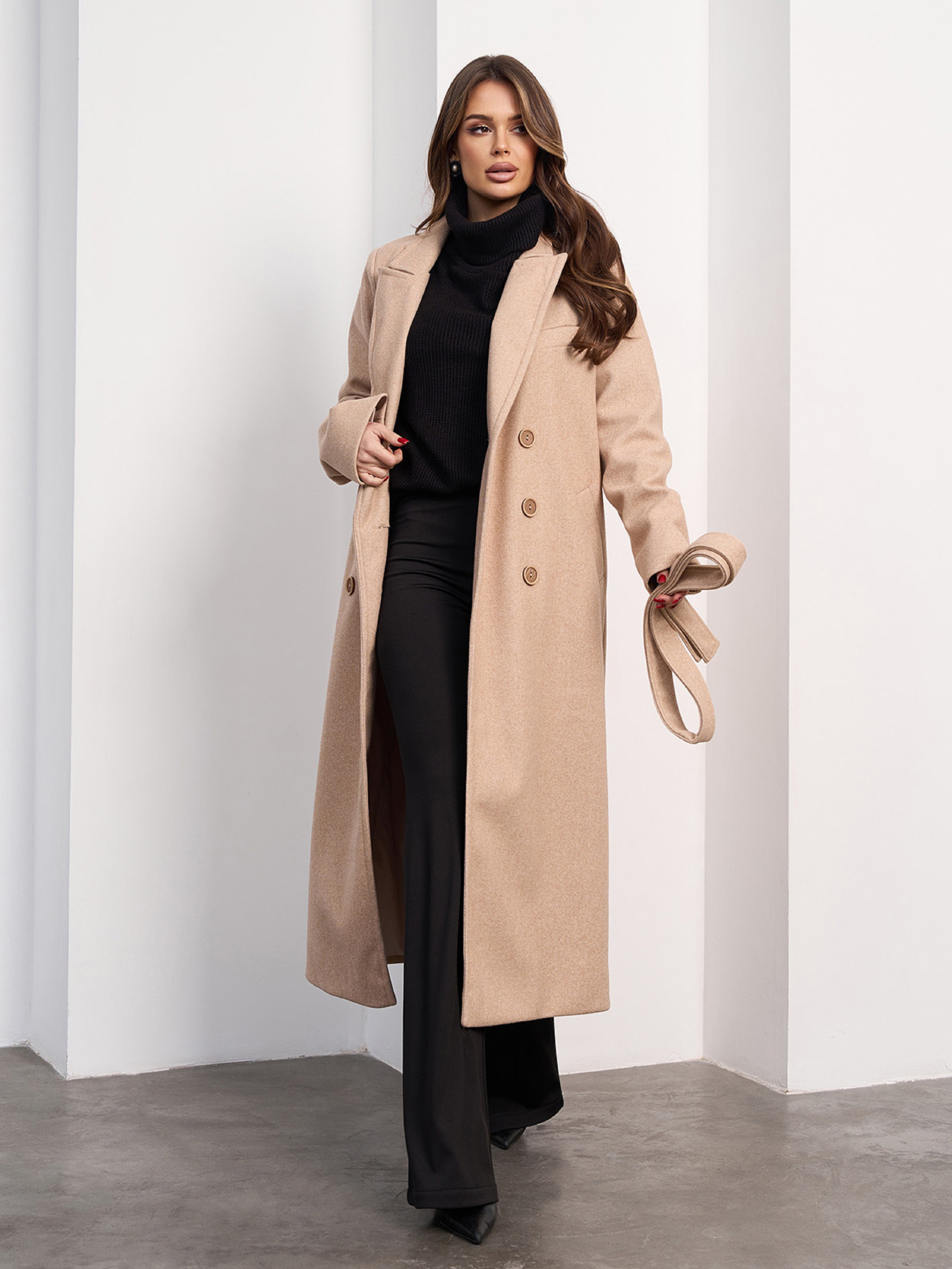 Пальто ISSA Plus модель 15473_бежевый Фото