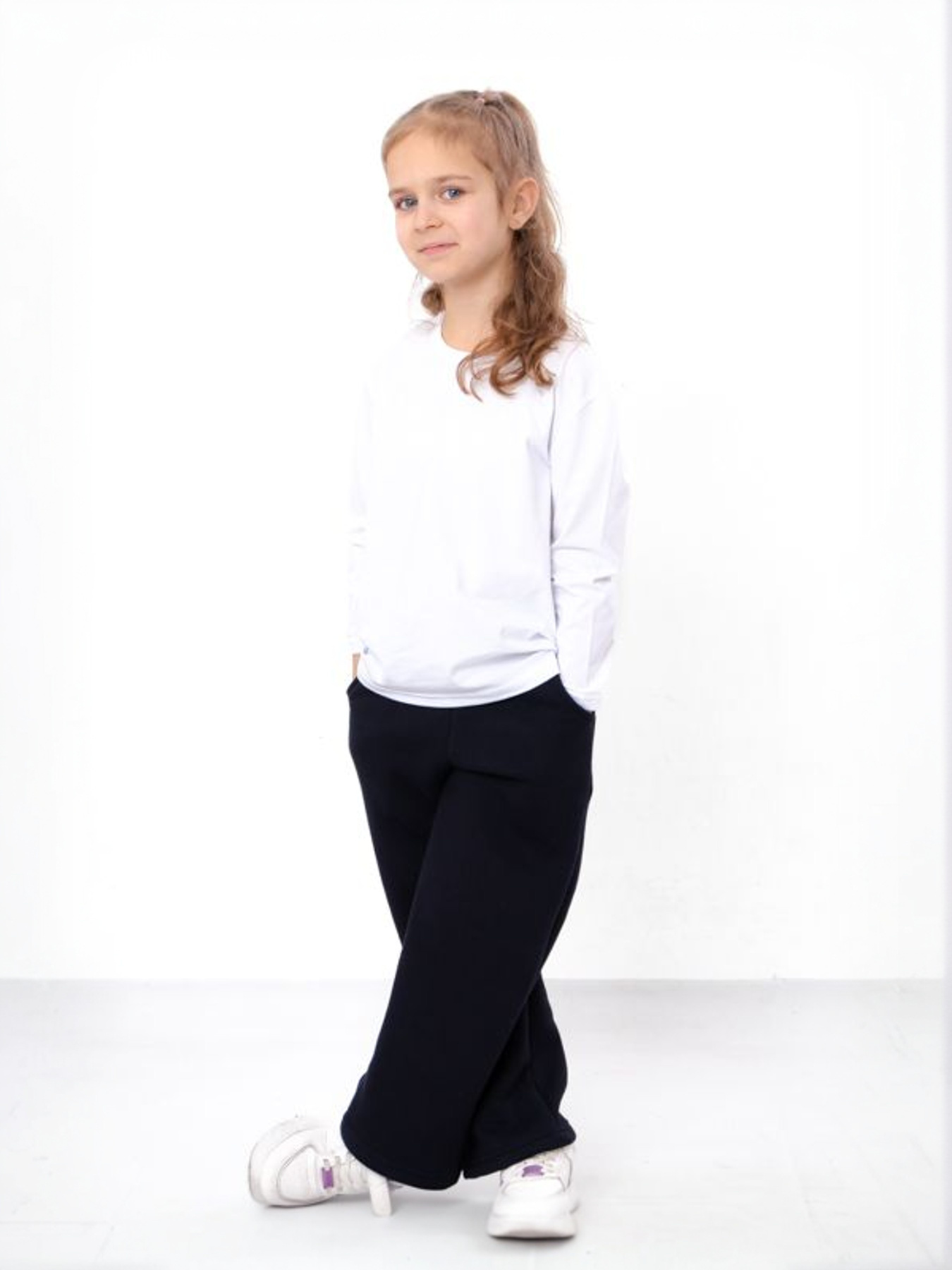 Теплі штани-палаццо для дівчинки однотонні, Темно-синій Носи Своє (6437-025) модель 6437-025-chornilxno-sinj Фото