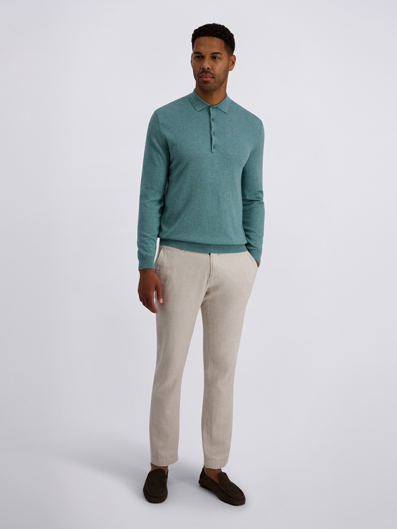 Чоловіче м'ятне поло на довгий рукав модель C5 51794.5137.6117 Фото