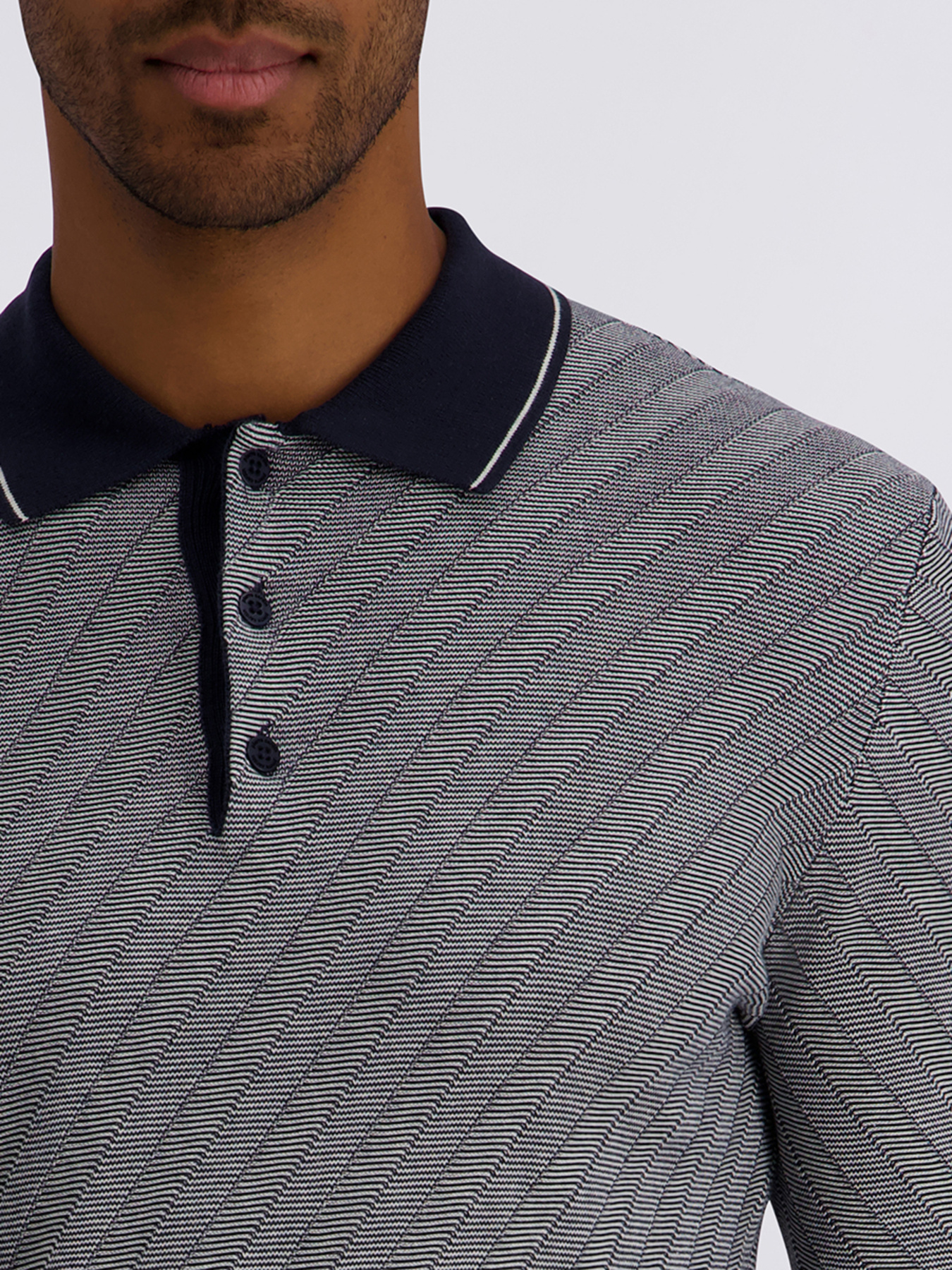 Мужское серое комбинированое поло на длинный рукав с узором модель C5 51854.5142.6325 Фото