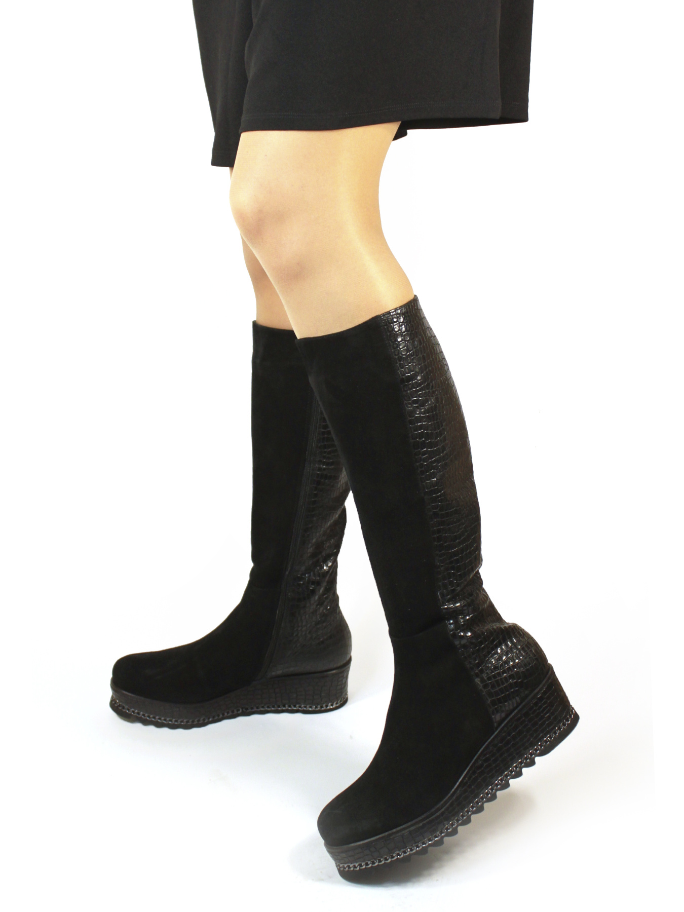 Зимние сапоги из натуральной замши и кожи модель 1066-YKblack Фото