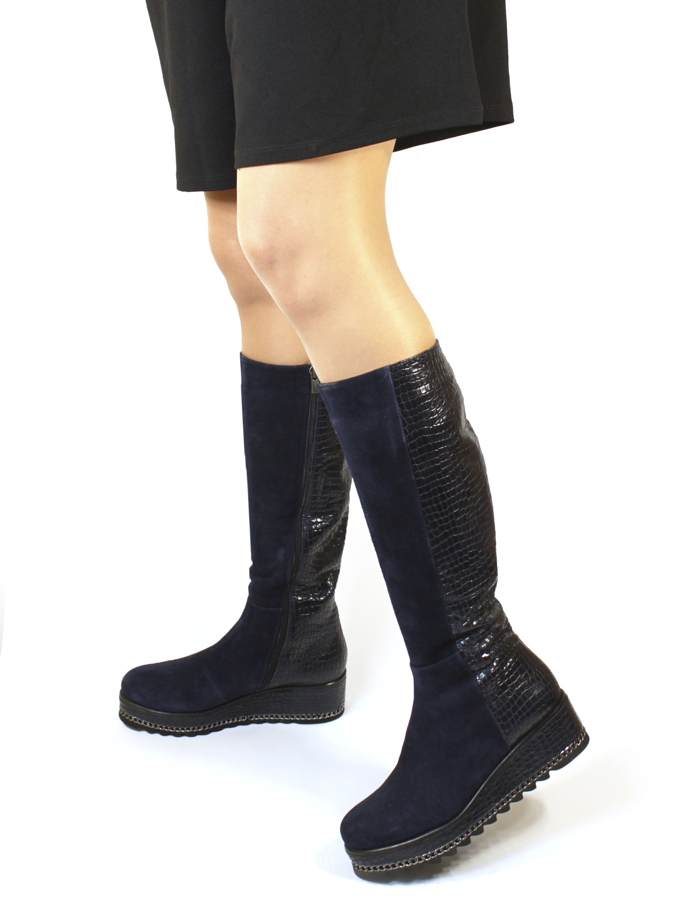 Зимние сапоги из натуральной замши и кожи модель 1066-YKblue Фото