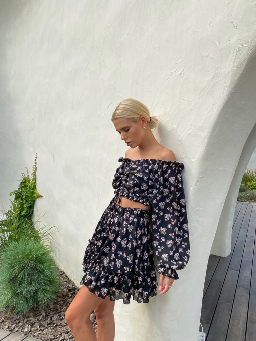 Жіночий шовковий костюм BUBBLE GUM (топ + спідниця), Чорний Milirud (mil461) модель mil461-chornij Фото