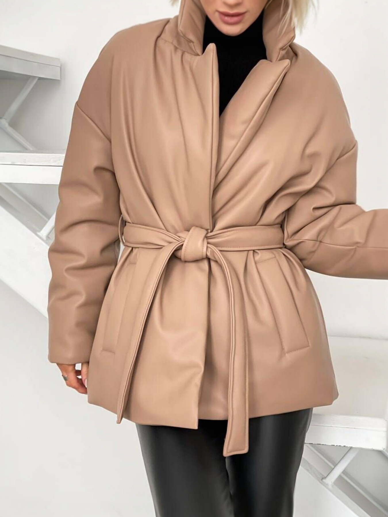 Жіноча куртка-жакет з екошкіри, Бежевий Milirud (mil513) модель mil513-bezhevij Фото