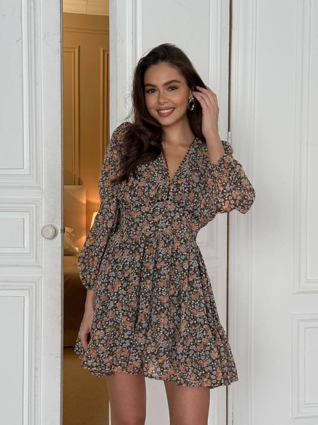 Жіноча сукня VIOLA в дрібні квіти з пишною спідницею, Оливковий Milirud (mil394) модель mil394-olivkovij Фото