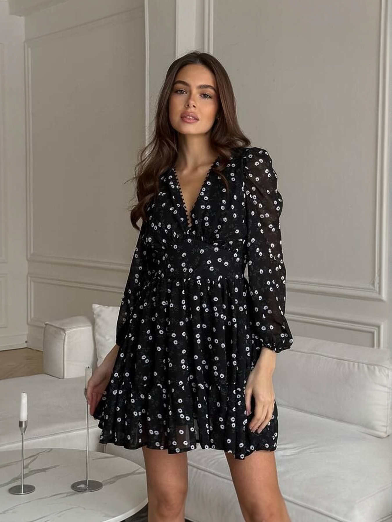 Жіноча сукня VIOLA в дрібні квіти з пишною спідницею, Антрацит Milirud (mil394) модель mil394-chornij Фото