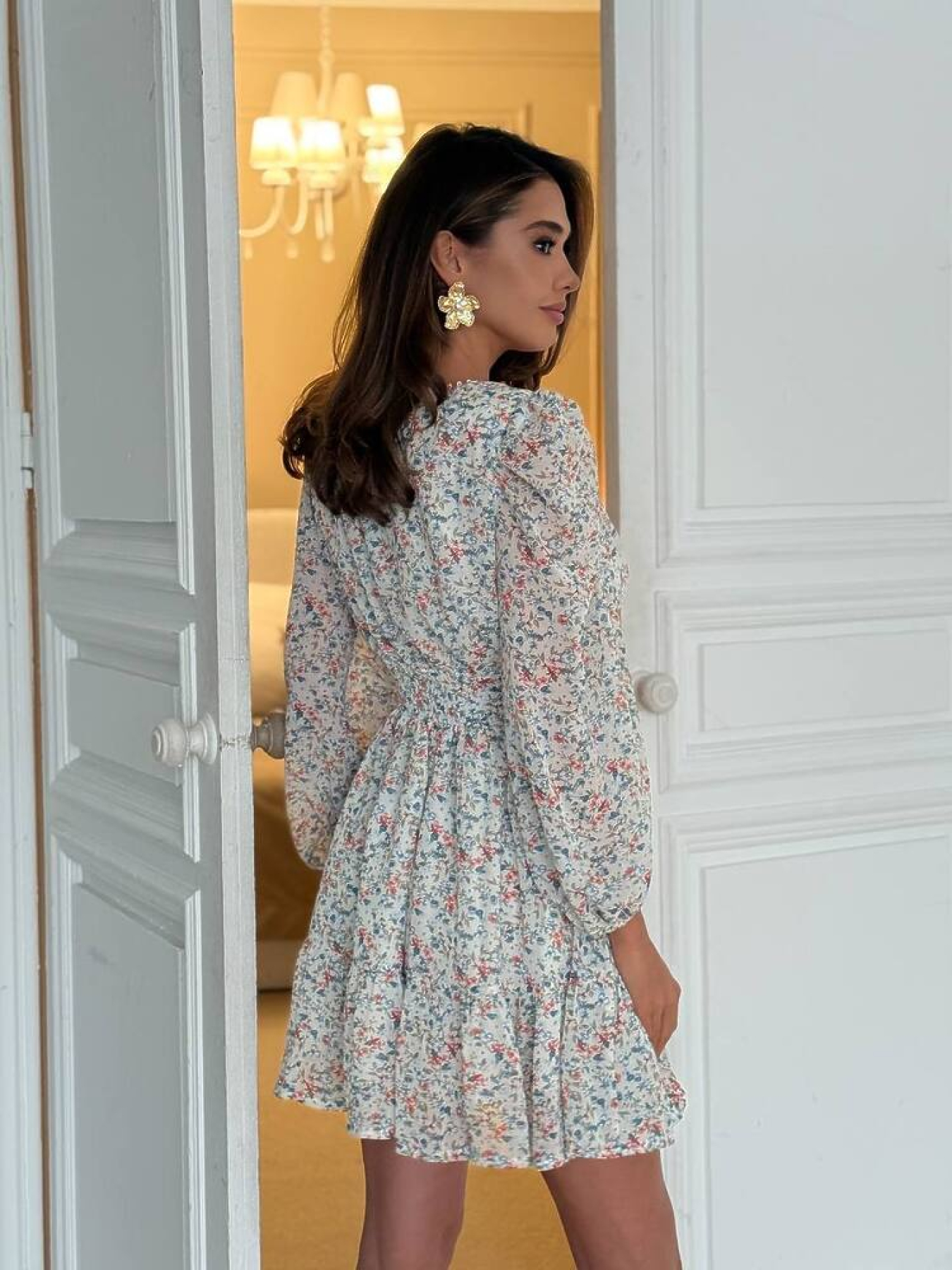 Жіноча сукня VIOLA в дрібні квіти з пишною спідницею, Молочний Milirud (mil394) модель mil394-blij Фото