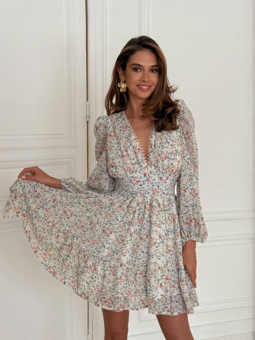 Жіноча сукня VIOLA в дрібні квіти з пишною спідницею, Молочний Milirud (mil394) модель mil394-blij Фото