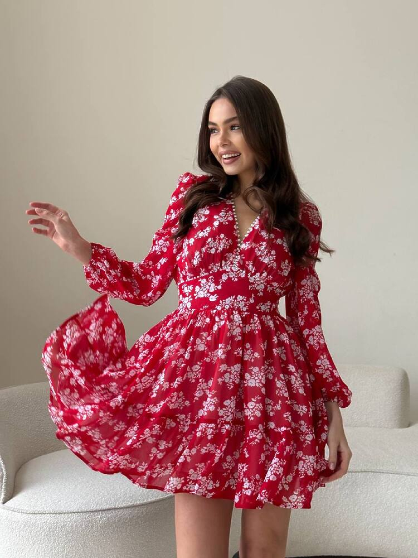 Жіноча сукня VIOLA в дрібні квіти з пишною спідницею, Червоний Milirud (mil394) модель mil394-chervonij Фото