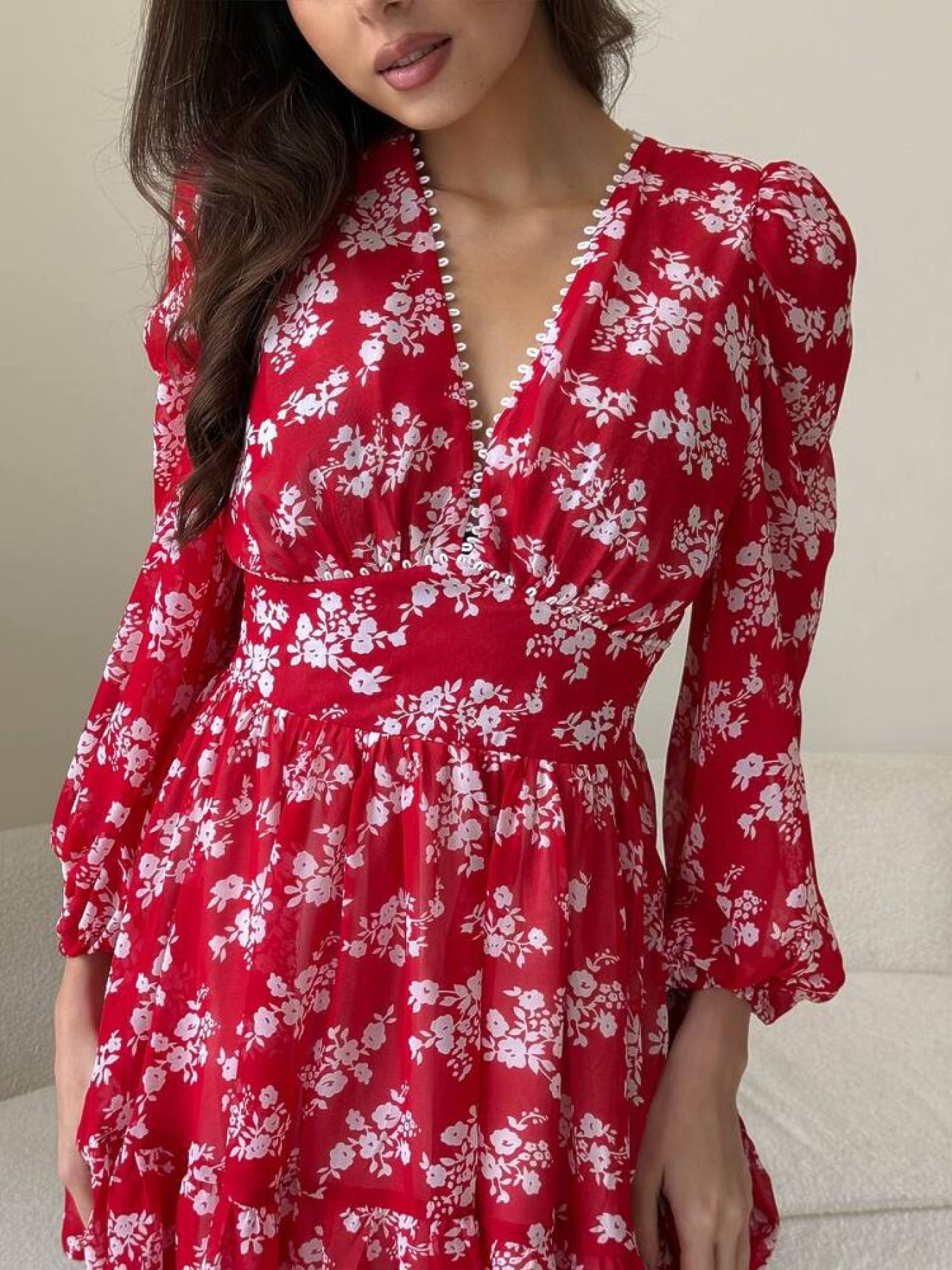 Жіноча сукня VIOLA в дрібні квіти з пишною спідницею, Червоний Milirud (mil394) модель mil394-chervonij Фото